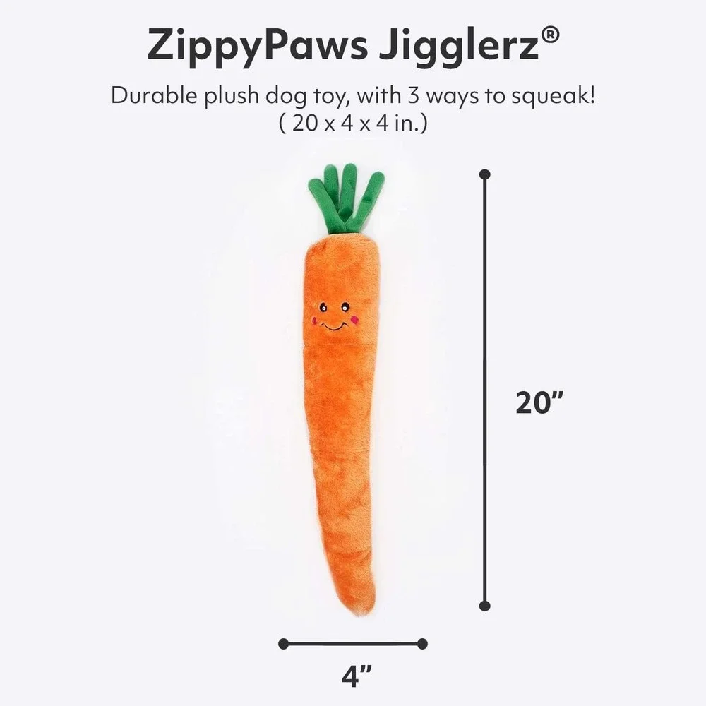 ZippyPaws Jigglerz Carrot Dog Toy Durable Plush Squeaky‎ 20